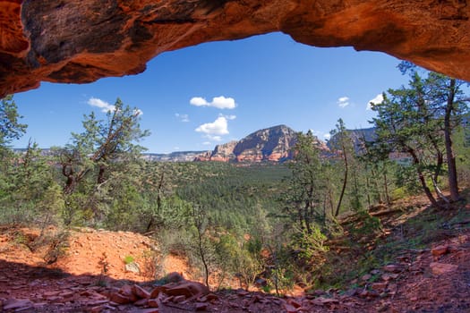 Beautiful overlook over valley near Sedona from an Indian cave. HDR image