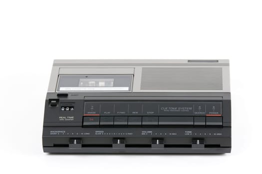 Old style cassette voice recorder. Isolated on white