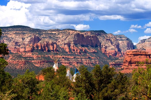 Native American tipi in Arizona with Red Rocks in the backdrop