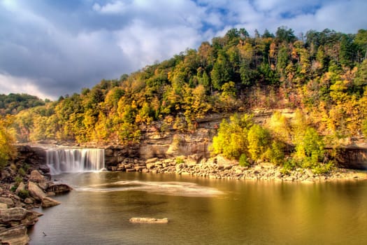 A scenic view of Cumberland falls in southern Kentucky in fall. HDR image