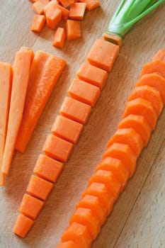 Several cutting of Carrot, slices, pieces, sections