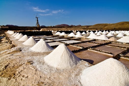 Salt piles on a saline exploration in Janubio, Lanzarote