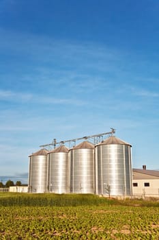 silos in beautiful landscape and acres