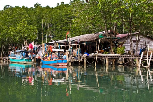 huts at the mangrove everglades in a small fishermans village in Koh Chang