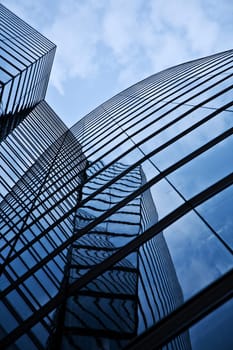 glas front of the Uniqa tower in vienna with sky