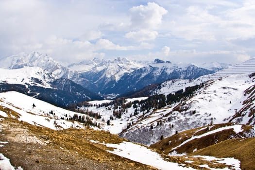 Italy, Dolomite mountains, Sella pass, winter, alps
