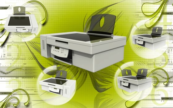 Digital illustration of printer in colour background