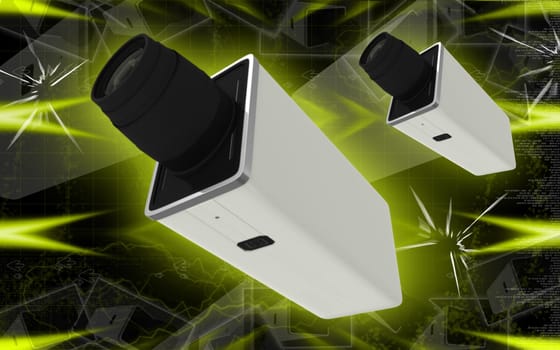 Digital illustration of video camera in colour background