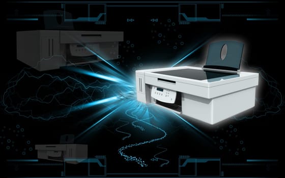 Digital illustration of printer in colour background