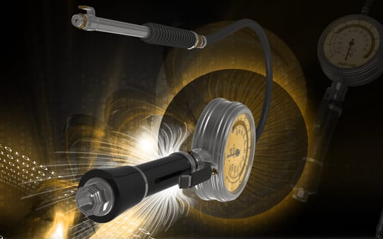 Digital illustration of Air tyre inflator in colour background