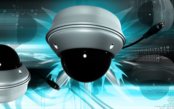 Digital illustration of security camera in colour background