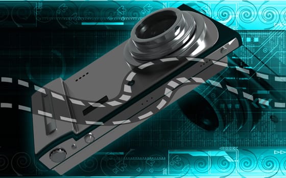 Digital illustration of camera in colour background