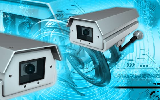 Digital illustration of security camera in colour background