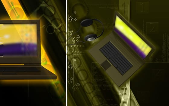 Digital illustration of lap top in colour background