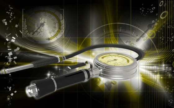 Digital illustration of Air tyre inflator in colour background