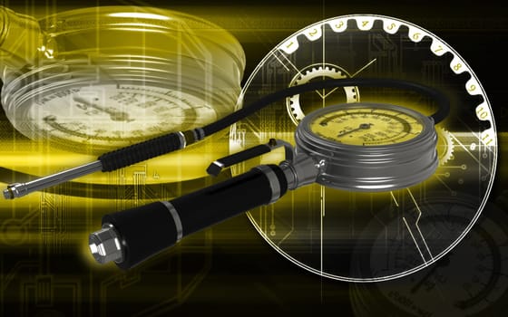 Digital illustration of Air tyre inflator in colour background