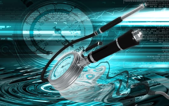 Digital illustration of Air tyre inflator in colour background