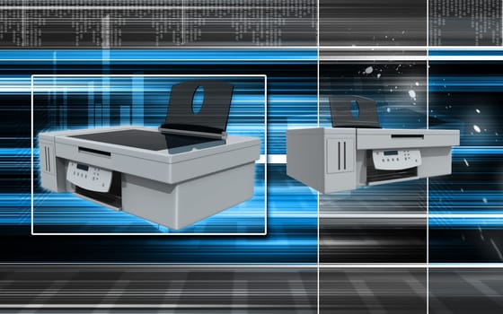 Digital illustration of printer in colour background
