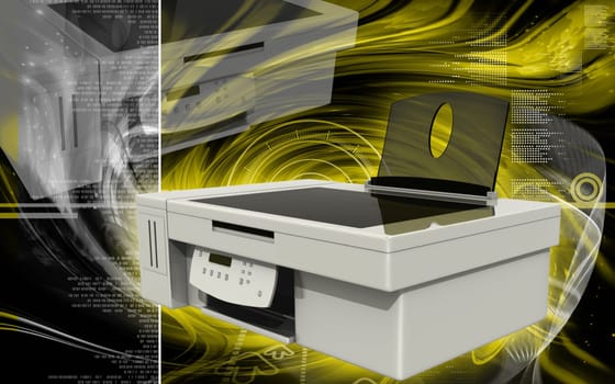 Digital illustration of printer in colour background
