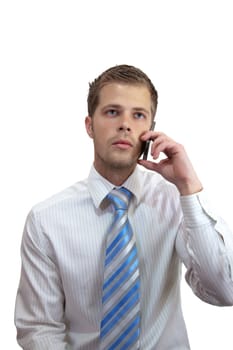 Young businessman holding a mobile phone