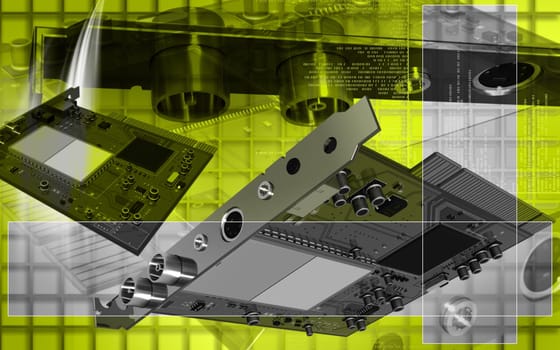 Digital illustration of video capture card in colour background