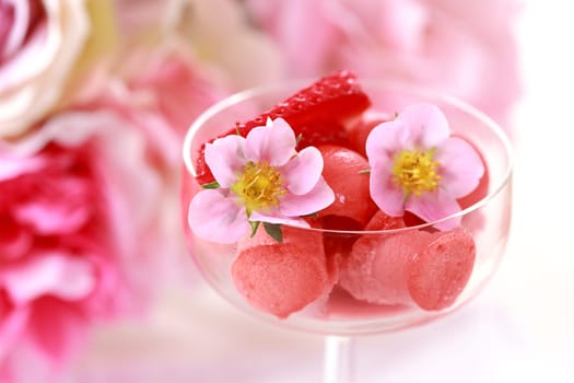 Strawberry sorbet  or ice cream for hot summer