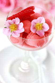Strawberry sorbet  or ice cream for hot summer