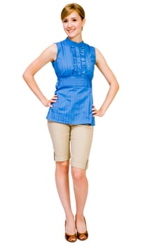 Smiling young woman posing isolated over white