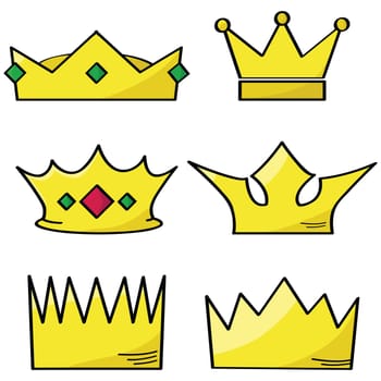 Cartoon illustration of a group of different golden crowns
