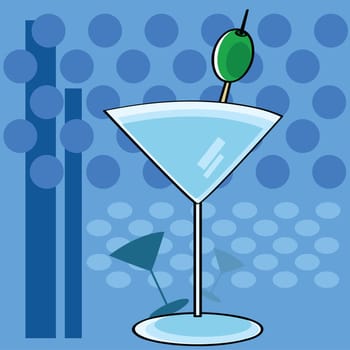 Stylized cartoon illustration showing a cocktail martini glass with a funky background