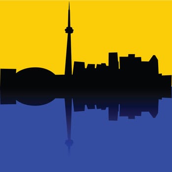 Illustration of the skyline of Toronto, Canada, reflected on a lake
