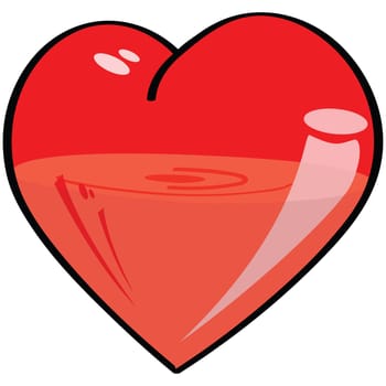 Cartoon illustration of a semi-transparent heart, half-filled with a liquid