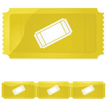 Glossy illustration of a golden ticket - single and in a row of three