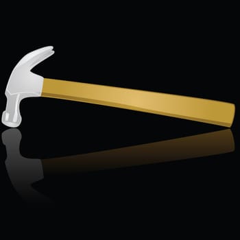 Glossy illustration of a hammer reflected on a black background