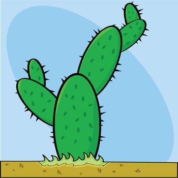 Cartoon illustration of a cactus in a desert. Sky and ground in separate layers.