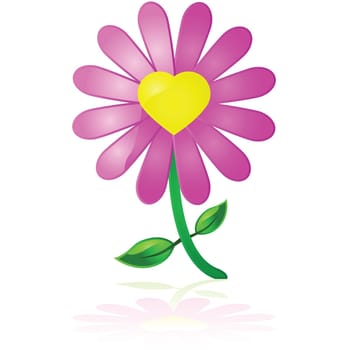 Glossy illustration of a flower with a heart in its center