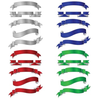 Set of five different colored metallic banners