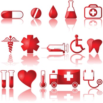 Glossy set of different medical related icons