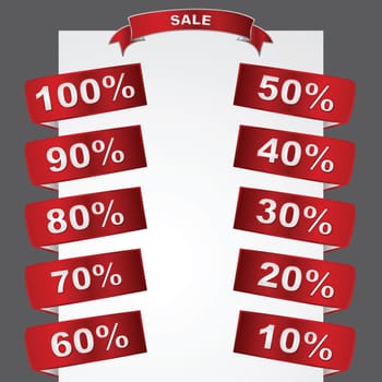 Metallic sale tags showing different degrees of discounted merchandise