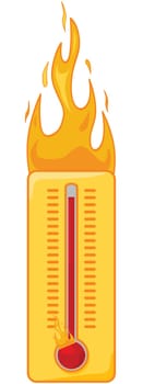 Cartoon illustration of a thermometer on fire to show it&#039 s too hot