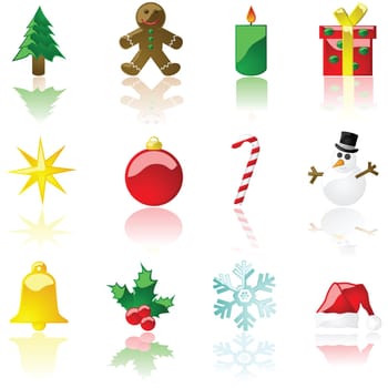 Set of glossy colored Christmas theme icons