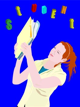 redhead young woman student holding a notebooks