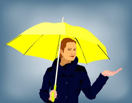 young woman in a rainy day holding ubrella