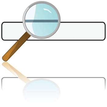 Glossy illustration of a magnifying glass over a search box