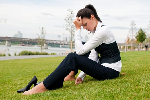 Depressed young business woman