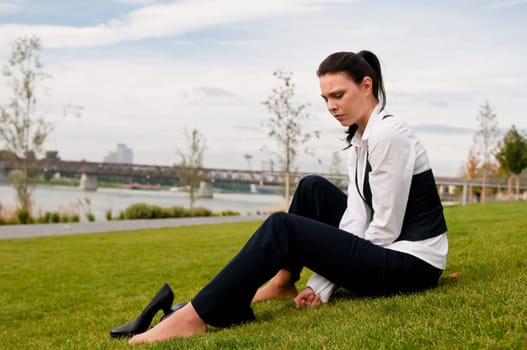 Depressed young business woman