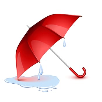 Wet red umbrella after the rain
