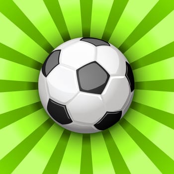 Glossy soccer ball over green rays