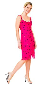 Caucasian mid adult woman posing and smiling isolated over white