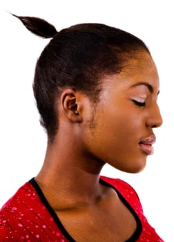 Young woman posing isolated over white